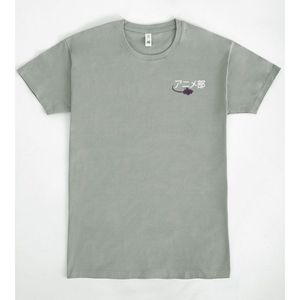 T-Shirt Anime Club Grigia a Maniche Corte con Collo Rotondo e Testo Giapponese Ricamato, Unisex per Adulti, Abbigliamento Promozionale - Product Image 1