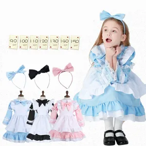 Halloween Cosplay País das Maravilhas Alice Maid Dress Girl Performance Traje Lolita Maid Avental Vestidos com Headband Adulto Kid