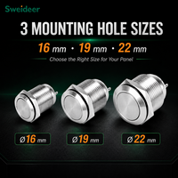 Interrupteur à bouton-poussoir métallique Sweideer avec tailles personnalisées 16mm, 19mm, 22mm, en acier inoxydable IP65, à verrouillage, avec broches à souder LED pour panneaux OEM