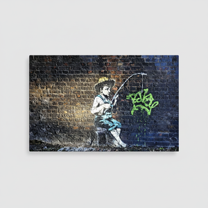 Printed Canvas Artwork: Banksy Fishing Boy Urban Street Graffiti Decor,<b>WRAPPED</b> CANVAS - Product Image 2