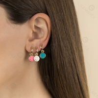 Gemnel Vintage Women Boucles d'oreilles en argent sterling 925 plaqué or 18K avec visage souriant en émail