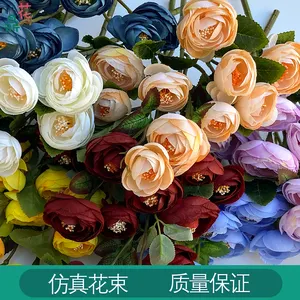 Usine en gros 12 têtes du bouquet de thé prune décoration de la maison fleur artificielle Studio photographie fleurs en soie