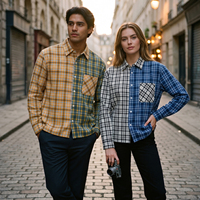 Chemise à carreaux tendance 2027 pour homme, style streetwear, patchwork coloré, manches longues, décontractée, prix de gros, rayée