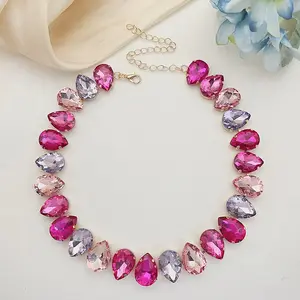 13 * 18 water droplet 14MM heart-shaped crystal gemstone mixed color necklace with diamond collar manufacturer direct sales