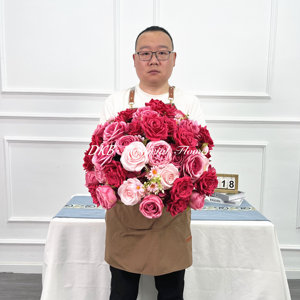 Dkb OEM Dịch vụ hoa bóng sang trọng nhân tạo Burgundy lụa Rose Wedding hoa quả bóng rỉ sét và Burgundy - Product Image 2