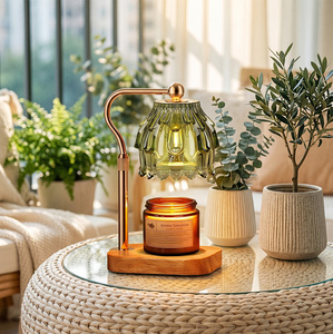 Lampe chauffe-<span class=keywords><strong>bougie</strong></span> avec abat-jour en verre gaufré en forme de cloche, bord ondulé en forme de pétale, base en bois massif, bras réglable, sans flamme, à intensité variable - Product Image 5