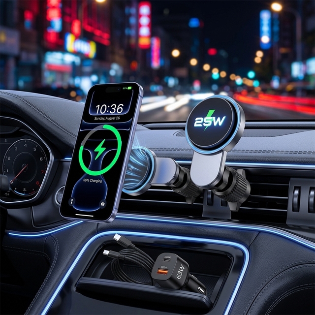 QI2.2 Strong Magnet Wireless Car Phone Holder with 25W Magnetic Fast Charging Stand Air Vent Clip for iPhone 18 17 Pro Max