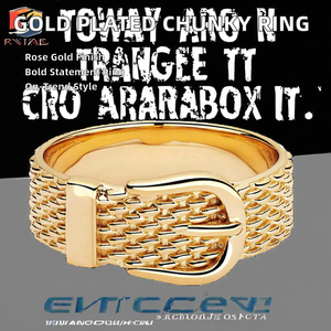 For Fine Jewelry New Arrival 18k Gold Plated Rose Gold Plated Texture Belt <b>Silver</b> <b>Chunky</b> <b>Rings</b> Women Trendy Engagement Gift - Product Image 2