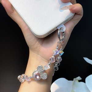 สายคล้องโทรศัพท์รูปหัวหนูประดับโบว์น่ารัก คริสตัล ไข่มุก พร้อมจี้ห้อยตกแต่ง DIY สำหรับสาวๆ - Product Image 3