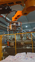 Unité contrôlée par PLC, Cellule de déchargement de sacs, Bras robotique, Désengaucheteuse de sacs, Décasseuse de sacs 25-100 kg/sac, 80-120 sacs/h