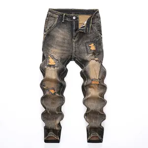 2022 euro Fashion Mens Ripped Jeans Streetwear Designer Hole Stretchy Slim Pencil Pants Cyber Men Clothes Hip Hop Gray Jeans