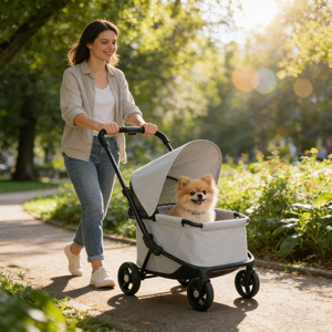 छोटे प्लास्टिक फोल्डेबल पालतू स्टूलर कुत्ते स्टलर बच्चे बच्चे का नाटक खिलौना आउटडोर पुल कार्ट - Product Image 2