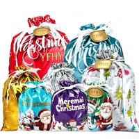 Sacs en PE recyclables imprimés YFHY pour Noël, avec cordon de serrage, en composite d'aluminium, logo personnalisé, pour bonbons et cadeaux de fête pour enfants