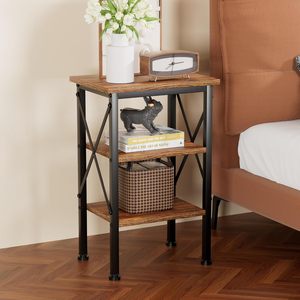 <b>Wood</b> <b>Top</b> Iron Frame Nightstand Multi Functional Storage Rack For Bedroom Adult Use - Product Image 1