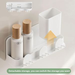 Portable Plastic Three-piece Set Modern Wall-Mounted <b>Toothbrush</b> <b>Holder</b> with Toothpaste Dispenser Cups - Product Image 4