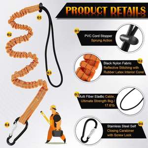Retractable Tool Lanyard Stainless Steel <b>Lock</b> Carabiner Adjustable Loop End Fall Protection Safety Scaffold Construction Roofing - Product Image 2