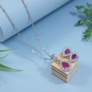 Elegant Silver Plated CZ American Diamond Teardrop Pendant Necklace and Earrings <b>Set</b> for <b>Women</b> Stunning Sparkling Jewelry - Product Image 1