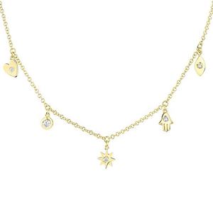 Nuova Collana Choker Gemnel in Ottone Placcato Oro con Ciondoli a Forma di Cuore, Stella, Mano di Fatima e Occhio Turco - Product Image 1