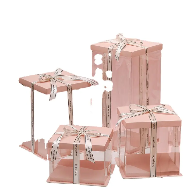 Caixas de plástico transparentes para bolos, tamanho personalizado, para festas de aniversário, casamento e animais de estimação, caixas para presentes de qualidade alimentar