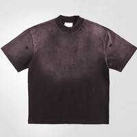 T-shirt Homme Col Rond Côtelé Oversize Effet Vieilli Streetwear 300 g/m² Personnalisé 100% Coton Délavé à l'Acide
