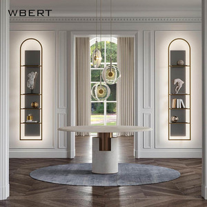 WBERT Table de salle à manger en bois massif de luxe nordique Table tournante ronde moderne avec plaque de roche italienne de luxe Cuisine Villa Hôtel Utilisation - Product Image 5