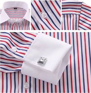 เสื้อเชิ้ตผู้ชายแบบมีกระดุมข้อมือสไตล์<span class=keywords><strong>ฝรั่งเศส</strong></span> ลายทาง แขนยาว สำหรับใส่ทำงาน - Product Image 6