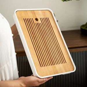 Chinese-style bamboo <b>tea</b> <b>tray</b>, water storage <b>tray</b>, dry brewing <b>tray</b>, rectangular draining <b>tray</b> made of Kung Fu bamboo, New - Product Image 5