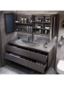 Mueble de baño de lujo ligero e impermeable con lavabo integrado de pizarra curvada en caliente - Product Image 4