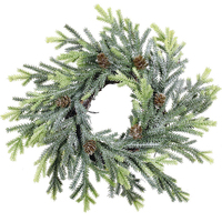 Karangan Bunga Natal Bulat Plastik dengan Hiasan Kerucut Pinus, Buah Berry Merah, dan Daun Hijau 60cm untuk Dekorasi Pintu, Rumah, Hotel, Toko, dan Jendela