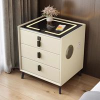 Mesita de Noche Tapizada de Lujo con 3 Cajones, Mesita de Noche Inteligente con Estación de Carga para Dormitorio, Gabinete de Almacenamiento.