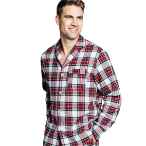 Pyjama en tricot 100 % coton teint en fil pour homme, motif écossais, en bambou modal, ensemble de détente doux - Product Image 1
