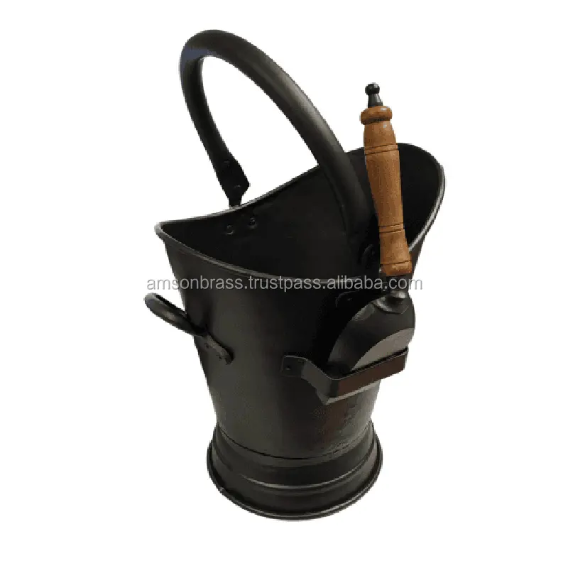 Wooden Handle Shovel Black Coal Bucket With Solid Handle Classic Design Metal Decorative Coal Bucket Handmade