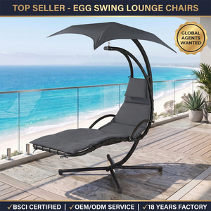 Outdoor Furniture Curved <b>Hanging</b> Lounge Chairs With Hammock Stand Pillow & Removable Canopy - Product Image 1