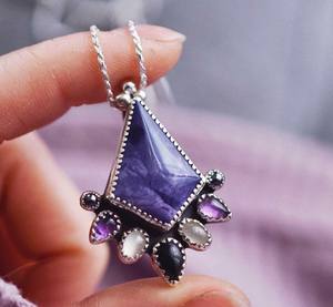 Magnifique pendentif en améthyste et charoïte, argent sterling 925 massif, pierre précieuse, bijoux de déclaration, pour fournisseur en gros, prix ODM OEM - Product Image 1