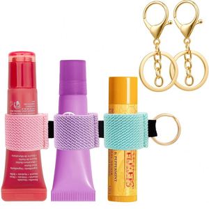 <b>Mini</b> Polyester Open Case Lip Balm & Lip Gloss Holder Keychain with Thread Design Portable Travel <b>Lipstick</b> Holder - Product Image 1
