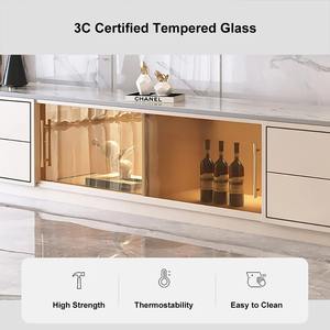 Lemari TV Persegi Panjang Kayu Putih Kustom dengan Finishing Atas Sinter Putih yang Kokoh, 4 Laci, dan Pintu Kaca untuk Ruang Tamu - Product Image 4