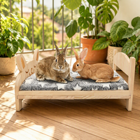Grand lit pour lapin en bois naturel avec coussin amovible et cadre pliable - Durable, facile à nettoyer, non irritant pour les lapins, les cochons d'Inde et les chatons