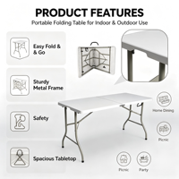 Table pliante rectangulaire en plastique HDPE blanc, populaire pour événements intérieurs et extérieurs, mariages, pique-niques et réceptions – Prix de gros, vente chaude