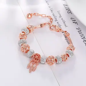 Bracelet attrape-rêves avec boucle de homard pour femme, bricolage simple, perlé, or rose, bracelets à breloques, vente en gros