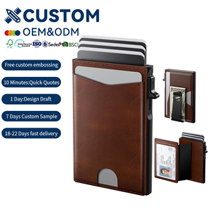 กระเป๋าสตางค์อลูมิเนียมแบบป๊อปอัพดีไซน์ใหม่ พร้อมช่องใส่บัตรแบบถอดได้ ป้องกัน RFID  วัสดุหนัง PU  บางเฉียบ สำหรับใส่บัตรเครดิตและธุรกรรมต่างๆ - Product Image 1