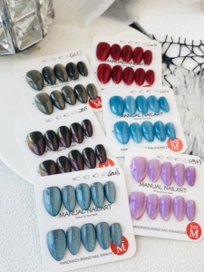 TSZS 10 Uñas Postizas de Gel con Acabado Brillante, Forma de Almendra, Cristal Ojo de Gato, Hechas a Mano, Removibles, para Mujer - Product Image 3