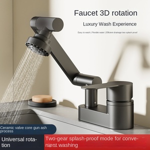 Robinet de lavabo moderne à double trou en laiton Mélangeur d'eau chaude et froide en céramique pour salle de bain, finition brossée monotrou pour lavabos d'école - Product Image 4