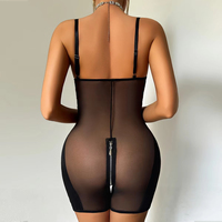 Nouvelle Combinaison Sexy Gainante pour Femme avec Bretelles, Effet Amincissant et Rehausseur de Hanches, en Maille Transparente avec Fermeture Éclair