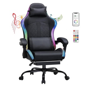 Chaise de jeu ergonomique noire à bascule avec télécommande LED, haut-parleurs, barre lumineuse et sac de rangement pour PC, idéale pour l'e-sport et la course automobile - Product Image 1