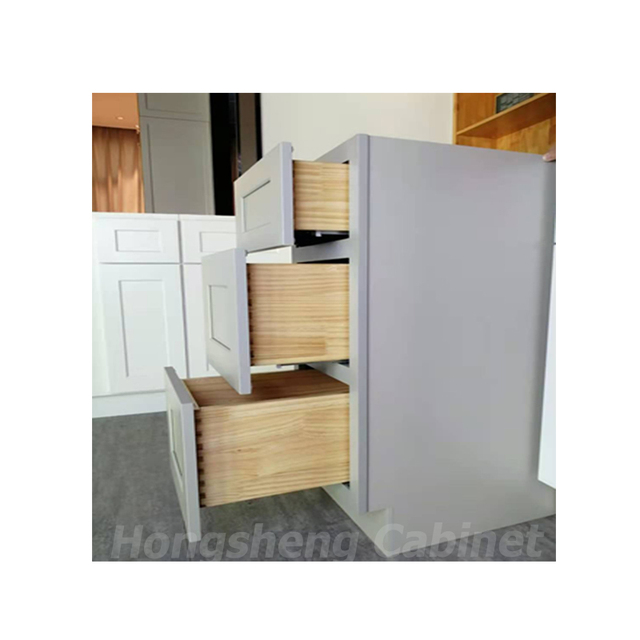 Gray Shaker Kitchen Cabinets 15" Base Drawer Cabinets with Rubber Wood Material RTA Kitchen Cabinets From China Factory