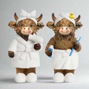 Figurines de taureau des Highlands pour salle de bain, lot de 2, en résine, décoration animale rustique, ensemble cadeau pour salle de bain - Product Image 1