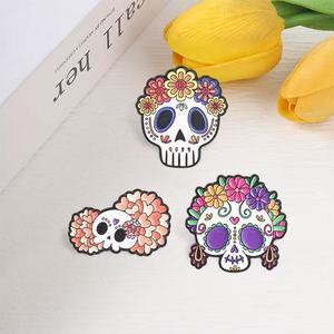 Broche Calavera en alliage de zinc émaillé, motif fleur et squelette en sucre, pour la Journée des Morts mexicaine, accessoire de costume d'Halloween - Product Image 4