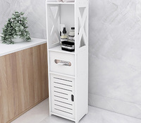 Meuble de rangement étroit pour salle de bain, blanc, en PVC imperméable, autoportant, avec porte et distributeur de mouchoirs, idéal pour les petits espaces