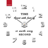 Horloge murale 3D argentée de 120 cm, autocollant miroir acrylique DIY, horloge silencieuse à mouvement continu, grande horloge sans cadre pour la décoration du salon, vente en gros
