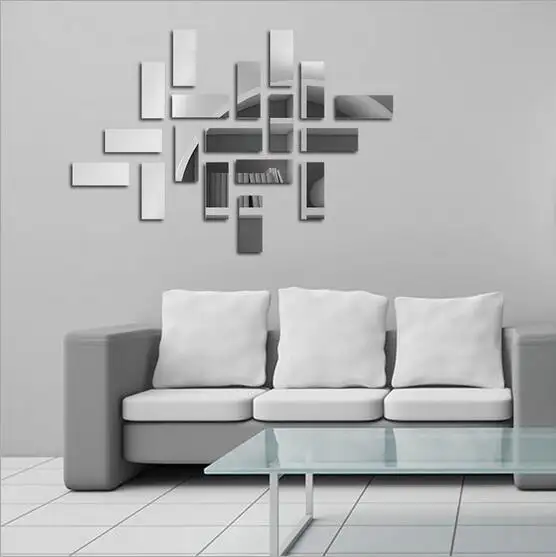 Fashion Mirror Wall Stickers Acrylic Rectangle Mirror Tile Wall 3D Decal DIY Home Room Decor